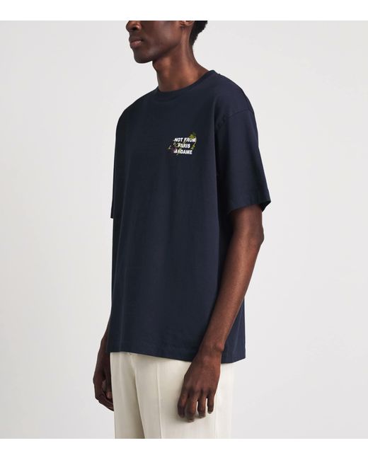 Drole de Monsieur Blue Cotton Vine Slogan T-Shirt for men