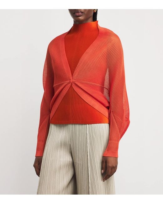 Pleats Please Issey Miyake Orange Tatami July Cardigan