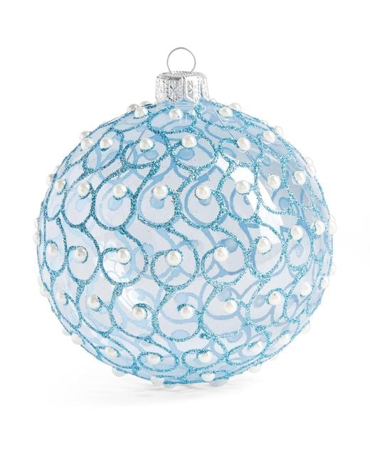 Harrods Blue Glass Glitter Swirl Bauble