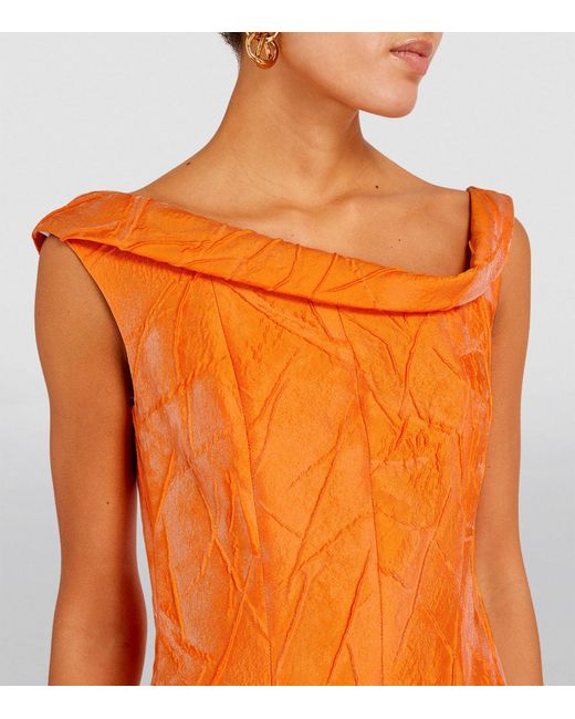 Talbot Runhof Orange Boat-neck Midi Dress