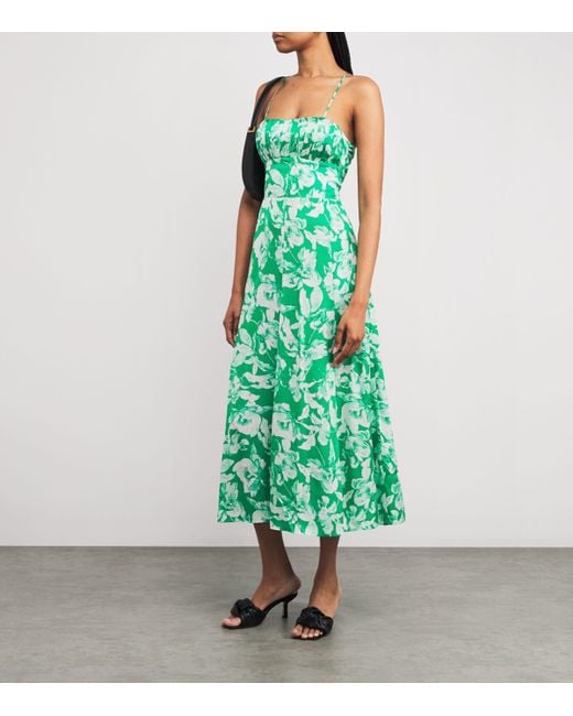 Maje Green Floral Print Midi Dress
