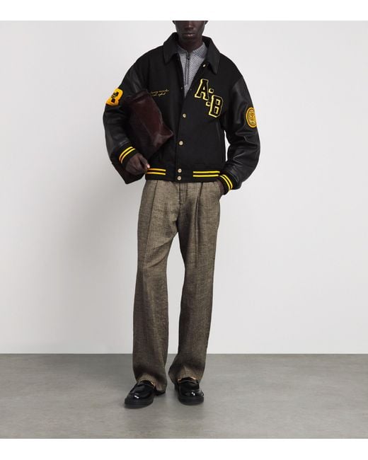 About Blank Black Leather-Wool Letterman Jacket for men