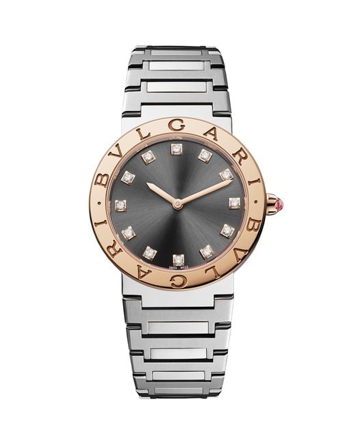 BVLGARI Gray Stainless Steel, Rose And Diamond Watch