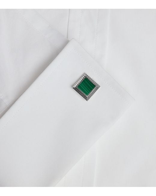 Dunhill White Rhodium-Plated And Malachite Hobnail Cufflinks for men