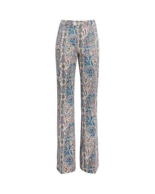 Etro Blue Knitted Paisley Flared Trousers