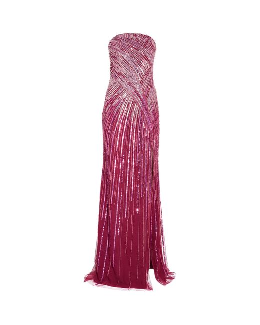 Pamella Roland Purple Sequin-Embellished Ombré Gown