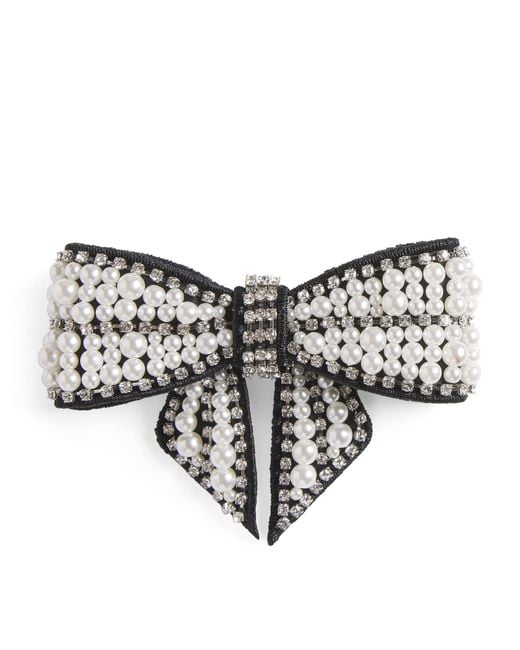 Self-Portrait Black Velvet Pearl-Crystal Bow Hair Clip