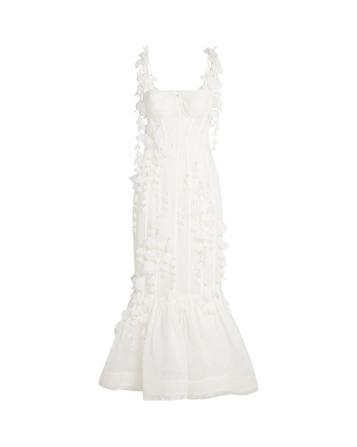 Zimmermann White Linen-Silk Petal Midi Dress