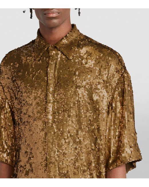 Dries Van Noten Brown Embellished Sequin Shirt for men