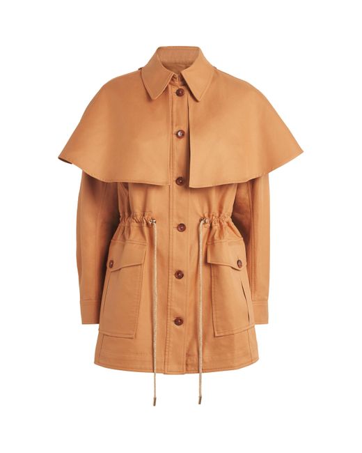 Ulla Johnson Orange Cotton Cape-Overlay Devon Coat