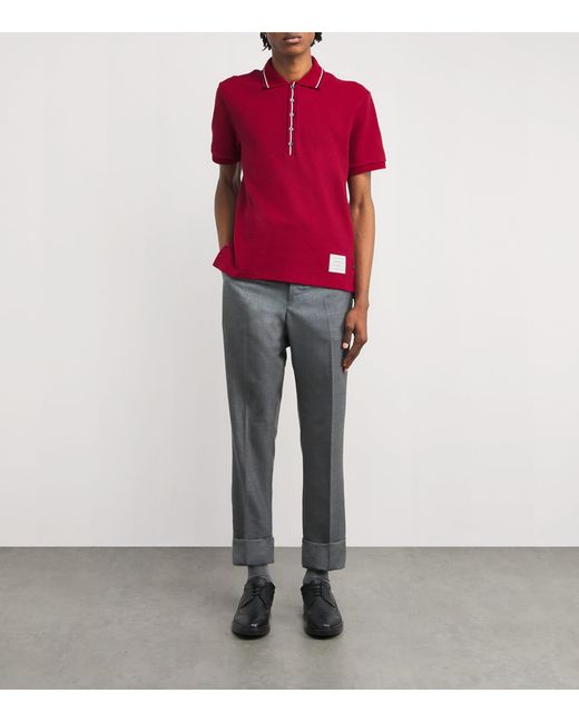 Thom Browne Red Cotton Rib-Cuff Polo Shirt for men