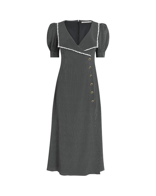 Alessandra Rich Black Silk Polka Dot Midi Dress