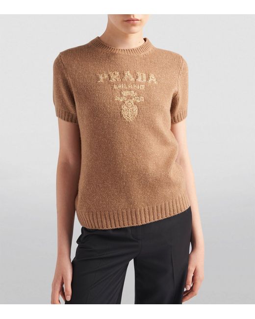Prada Natural Wool-blend Logo Sweater