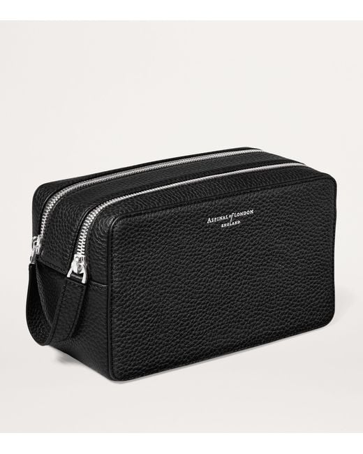 Aspinal Black Leather Mount Street Toiletries Bag