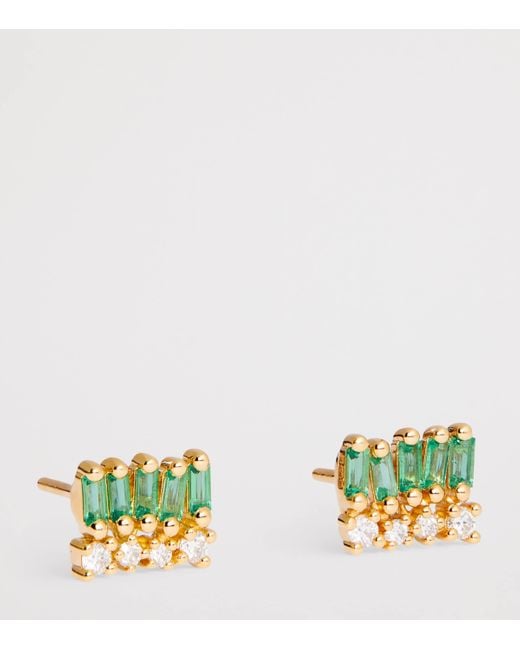 Suzanne Kalan Green Diamond And Emerald Short Stack Stud Earrings