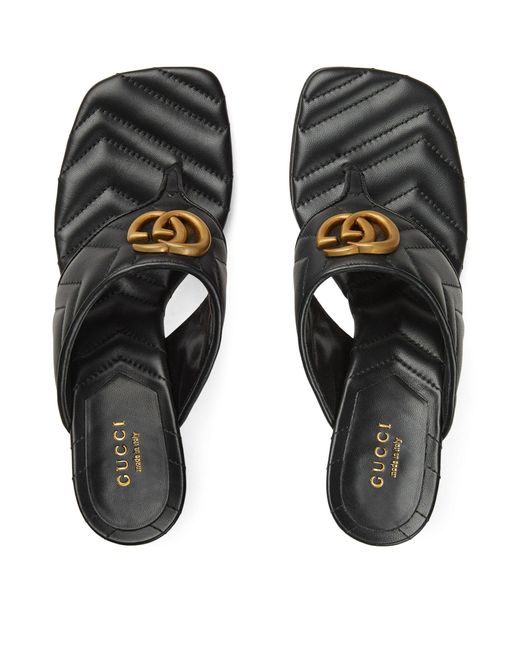 Gucci Black Leather Double G Marmont Sandals 55