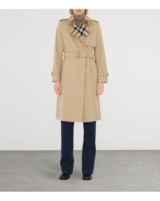 Burberry Natural Cotton Gabardine Check-Collar Trench Coat