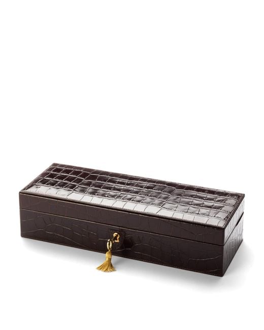 Aspinal Brown Croc Print Watch Box
