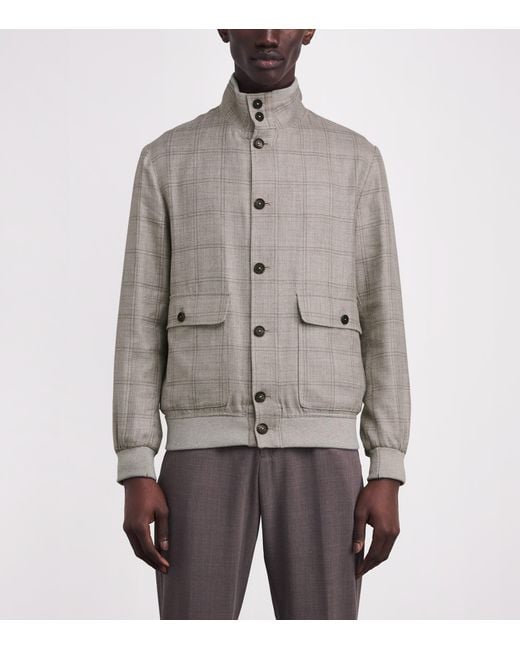 FIORONI CASHMERE Gray Wool-Blend Check Bomber Jacket for men