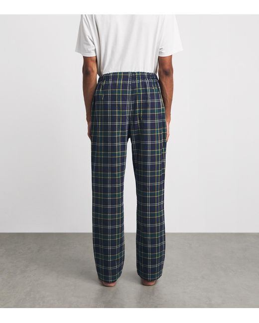 Harrods Blue Cotton Tartan Pyjama Trousers for men