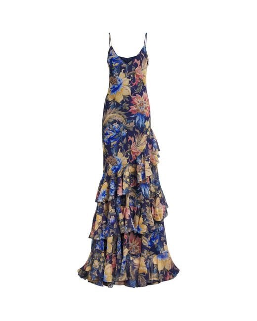 Etro Blue Seersucker Floral Maxi Dress