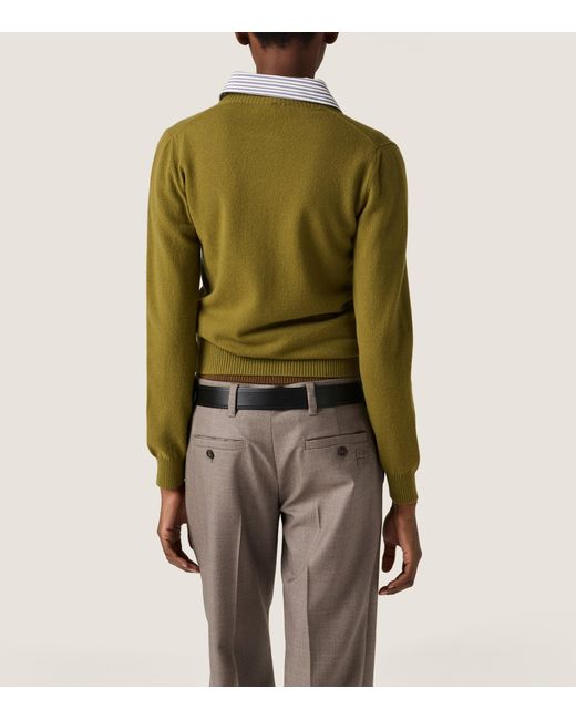 Miu Miu Green Cashmere Detachable-Collar Cardigan