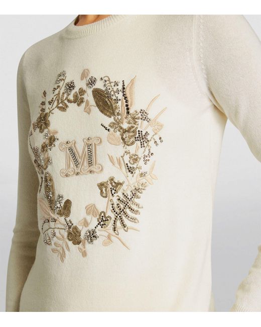 Max Mara White Wool-cashmere Embellished Sweater