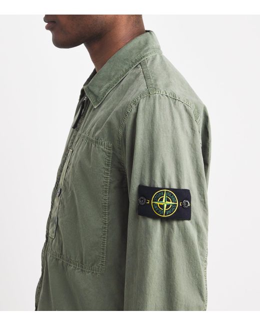 Stone Island Green Denim Compass Logo Overshirt for men
