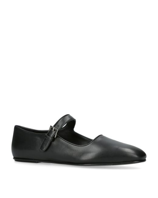 The Row Black Ava Leather Ballet Flats