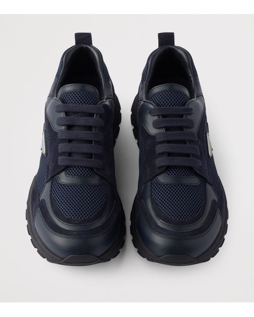 Prada Blue Mesh-Leather Prax Sneakers for men