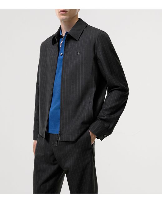 Burberry Black Wool Pinstripe Bloomsbury Harrington Jacket for men