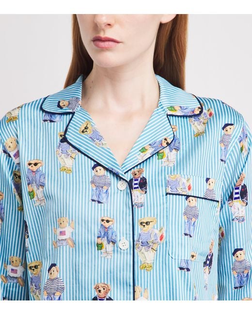 Polo Ralph Lauren Blue Cotton Stripe Polo Bear Pyjama Set