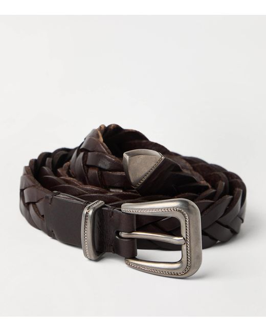 Brunello Cucinelli Brown Calf Leather Braided Belt