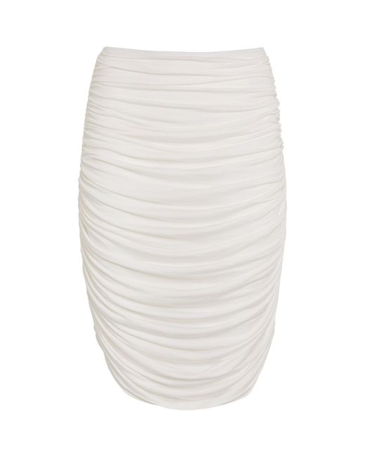 Norma Kamali White Shirred Midi Skirt