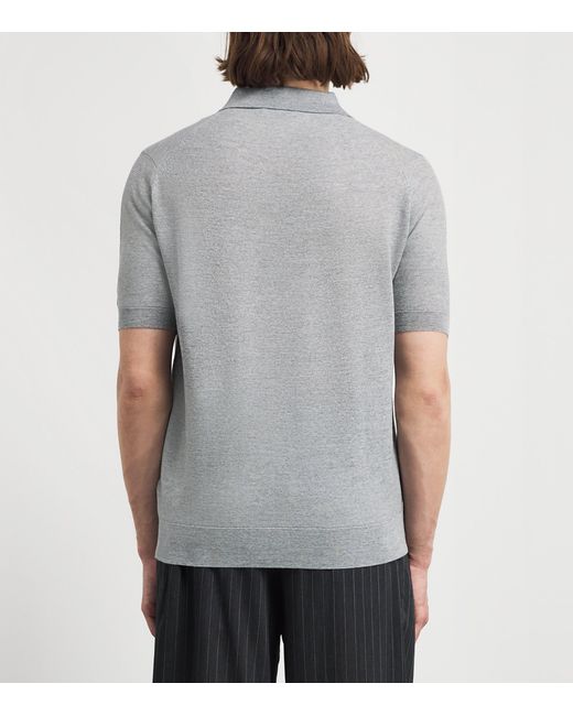 John Smedley Gray Merino Wool Textured Polo Shirt for men
