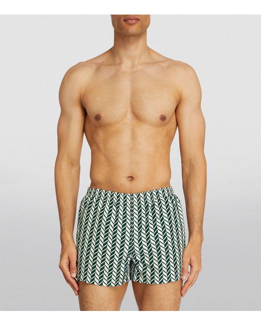 Ron Dorff Green Herringbone Print Swim Shorts for men