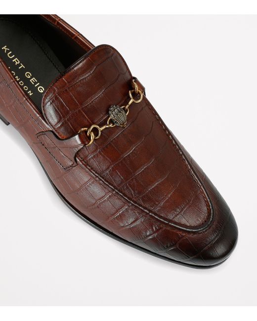 Kurt Geiger Brown Croc-Embossed Alton Loafers