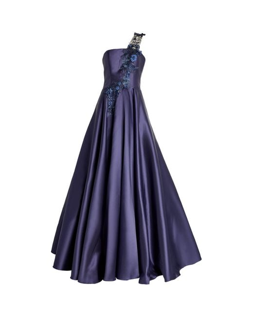 Jovani Blue One-shoulder Lace-detail Gown