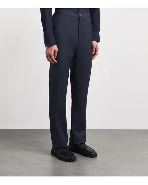 Pal Zileri Blue Stretch-Virgin Wool Half-Elasticated Trousers for men