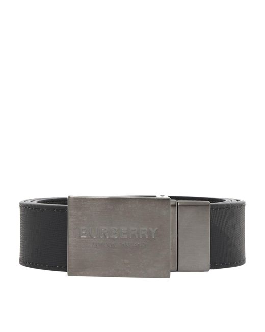 Burberry Black Leather Reversible Check Belt for men