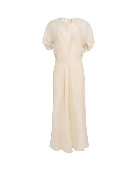 Khaite Natural Puff-Sleeve Ria Midi Dress