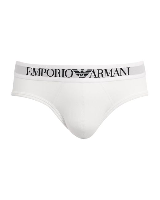 Emporio Armani White Stretch-Cotton Logo Briefs for men