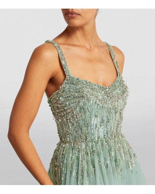 Jenny Packham Green Exclusive Embellished Sleeveless Gown