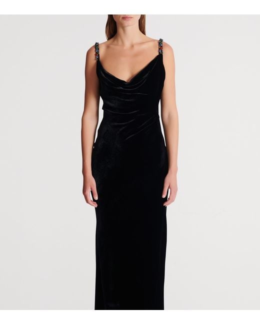 Balmain Black Velvet Embellished Gown