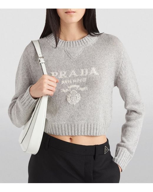 Prada White Wool-Cashmere Logo Sweater