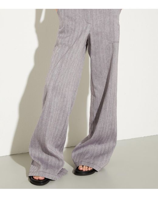 MAX&Co. Gray Linen-Cotton-Blend Chevron Trousers