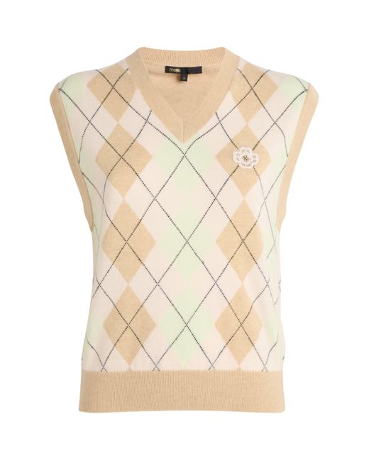 Maje Natural Argyle Sweater Vest