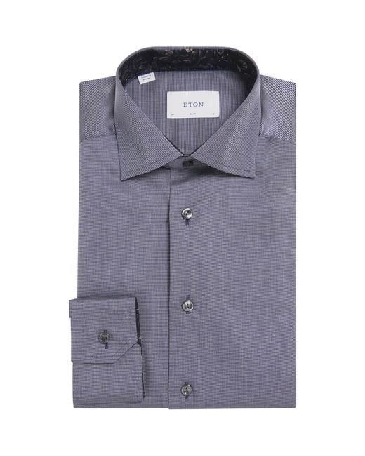 Eton of Sweden Blue Cotton Twill Puppytooth Slim Shirt for men