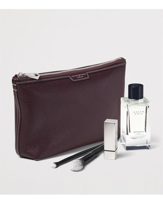 Aspinal Purple Leather Hudson Toiletry Bag