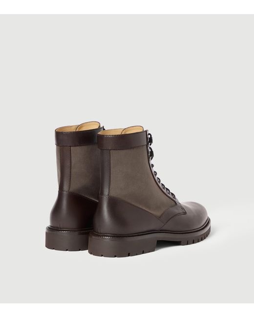 Brunello Cucinelli Brown Leather Lace-Up Ankle Boots for men